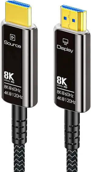 AOMOPROING 50FT Fiber Optic HDMI Cable 8K with Hard Wear Nylon Braided HDMI 2.1 Cord, Supports 8K@60Hz 4K@120Hz Ultra High Speed 48Gbps Dynamic HDR, Male-to-Male AOMOPROING 50FT Fiber Optic HDMI Cable 8K with Hard Wear Nylon Braided HDMI 2.1 Cord, Supports 8K@60Hz 4K@120Hz Ultra High Speed 48Gbps Dynamic HDR, Male-to-Male
