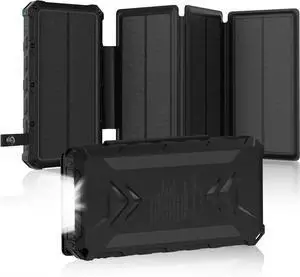 Solar Charger 20000mAh Solar Power Bank with Dual 3A Outputs Fast Charging Portable Charger 4 Solar Panels External Battery Pack Waterproof and Flashlights for Phone Tablet Outdoor Camping (Black) Solar Charger 20000mAh Solar Power Bank with Dual 3A Outputs Fast Charging Portable Charger 4 Solar Panels External Battery Pack Waterproof and Flashlights for Phone Tablet Outdoor Camping (Black)