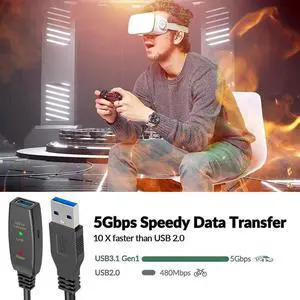 USB 3.0 Extension Cable 50FT Type A Male to Female Active Extender Cord with 3 Extension Chipsets Signal Booster, for Webcam, USB Hub, Playstation, Printer, Camera USB 3.0 Extension Cable 50FT Type A Male to Female Active Extender Cord with 3 Extension Chipsets Signal Booster, for Webcam, USB Hub, Playstation, Printer, Camera