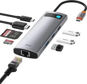Baseus 8-in-1 USB C Hub Docking Station, USB C Adapter with 4K HDMI, 3 USB 3.0, TF/SD Reader, Ethernet, 100W Power Delivery Compatible with MacBook Pro, Surface Pro, iPad Pro and Other Type C Devices Baseus 8-in-1 USB C Hub Docking Station, USB C Adapter with 4K HDMI, 3 USB 3.0, TF/SD Reader, Ethernet, 100W Power Delivery Compatible with MacBook Pro, Surface Pro, iPad Pro and Other Type C Devices