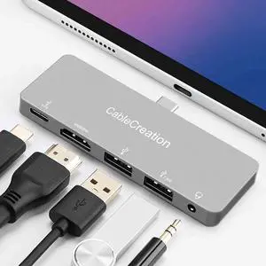 USB C Hub Adapter for iPad Pro, CableCreation 5 in 1 USB-C Hub with 4K 60Hz HDMI HDR, 2 USB 3.0, 3.5mm Audio and 100W PD, Aluminum USB-C Dock Adapter for New iPad Pro, iPad Air, MacBook Pro and More USB C Hub Adapter for iPad Pro, CableCreation 5 in 1 USB-C Hub with 4K 60Hz HDMI HDR, 2 USB 3.0, 3.5mm Audio and 100W PD, Aluminum USB-C Dock Adapter for New iPad Pro, iPad Air, MacBook Pro and More