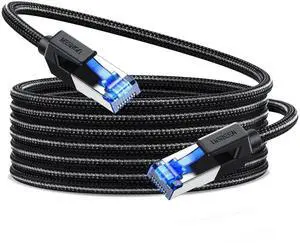 UGREEN Cat 8 Ethernet Cable 25FT, High Speed Braided 40Gbps 2000Mhz Network Cord Cat8 RJ45 Shielded Indoor Heavy Duty LAN Cables Compatible for Gaming PC PS5 PS4 PS3 Xbox Modem Router 25FT UGREEN Cat 8 Ethernet Cable 25FT, High Speed Braided 40Gbps 2000Mhz Network Cord Cat8 RJ45 Shielded Indoor Heavy Duty LAN Cables Compatible for Gaming PC PS5 PS4 PS3 Xbox Modem Router 25FT