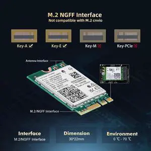 WiFi 6E Card M.2 AX210NGW Network Adapter, Intel AX210 Chip Bluetooth 5.3, 5400Mbps Tri-Band 2.4GHz/5GHz/6GHz OFDMA & MU-MIMO, for Laptop Windows 10/11 WiFi 6E Card M.2 AX210NGW Network Adapter, Intel AX210 Chip Bluetooth 5.3, 5400Mbps Tri-Band 2.4GHz/5GHz/6GHz OFDMA & MU-MIMO, for Laptop Windows 10/11