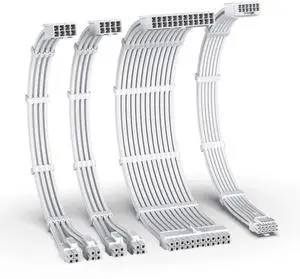 EZDIY-FAB 12VHPWR PSU Cable Extension Kit for RTX 50/40 Series,16AWG PCIE 5.0 Power Supply Cable Extension- 1x 24 Pin ATX /2X 8Pin (4+4) EPS / 1x12+4 Pin GPU,Sleeve Cable 300MM with Combs-All White EZDIY-FAB 12VHPWR PSU Cable Extension Kit for RTX 50/40 Series,16AWG PCIE 5.0 Power Supply Cable Extension- 1x 24 Pin ATX /2X 8Pin (4+4) EPS / 1x12+4 Pin GPU,Sleeve Cable 300MM with Combs-All White