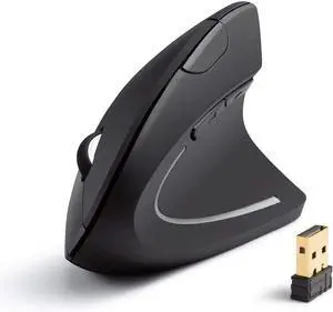 2.4G Wireless Vertical Ergonomic Optical Mouse for Work, Multi-Device Connectivity, 800/1200 /1600 DPI, 5 Buttons for Laptop, Desktop, PC - Black 2.4G Wireless Vertical Ergonomic Optical Mouse for Work, Multi-Device Connectivity, 800/1200 /1600 DPI, 5 Buttons for Laptop, Desktop, PC - Black