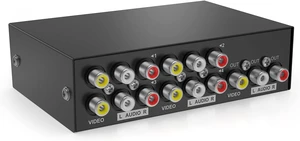 4 Way AV RCA Switch, 4 in 1 Out Composite Video L/R Audio Switcher Selector Box for DVD Player, SNES, N64, PS2/3 Game Consoles 4 Way AV RCA Switch, 4 in 1 Out Composite Video L/R Audio Switcher Selector Box for DVD Player, SNES, N64, PS2/3 Game Consoles