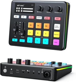 Gaming Audio Mixer, Audio Interface Sound Board w/RGB Effect, XLR/TRS Microphone, 48V Phantom Power, Support Bluetooth, Voice Changer, Live Streaming, Podcasting Gaming Audio Mixer, Audio Interface Sound Board w/RGB Effect, XLR/TRS Microphone, 48V Phantom Power, Support Bluetooth, Voice Changer, Live Streaming, Podcasting