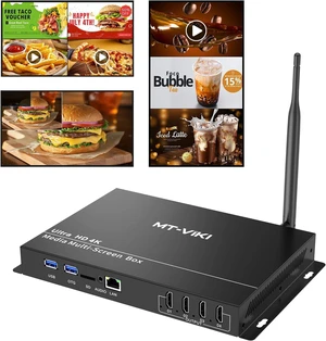 MT-VIKI Wireless Digital Signage Player - 4-Screen Video Controller with Rotation, Splitting & Scheduling for Restaurant Menu Boards, Bubble Tea Promotions MT-VIKI Wireless Digital Signage Player - 4-Screen Video Controller with Rotation, Splitting & Scheduling for Restaurant Menu Boards, Bubble Tea Promotions