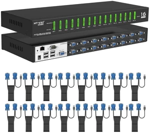 MT-VIKI IP KVM Switch 16 Port, Rackmount KVM Console Over IP, 1 Local & Remote Access, Support Hotkey & OSD, Included 16 VGA KVM Cables MT-VIKI IP KVM Switch 16 Port, Rackmount KVM Console Over IP, 1 Local & Remote Access, Support Hotkey & OSD, Included 16 VGA KVM Cables