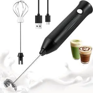 Milk Frother Handheld Rechargeable, Frother Wand Drink Mixer Electric Whisk for Coffee, Detachable With 2 Stainless Whisks, Hand Mixer for Lattes, Matcha, Egg, Kitchen Gifts(Black) Milk Frother Handheld Rechargeable, Frother Wand Drink Mixer Electric Whisk for Coffee, Detachable With 2 Stainless Whisks, Hand Mixer for Lattes, Matcha, Egg, Kitchen Gifts(Black)