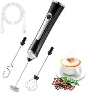 Handheld Electric Milk Frother with 3 Heads, Coffee Whisk Foam Mixer with USB Rechargeable 3 Speeds, Foam Maker Blender for Latte, Cappuccino, Hot Chocolate, Egg, Powders (Black with 3 Heads) Handheld Electric Milk Frother with 3 Heads, Coffee Whisk Foam Mixer with USB Rechargeable 3 Speeds, Foam Maker Blender for Latte, Cappuccino, Hot Chocolate, Egg, Powders (Black with 3 Heads)