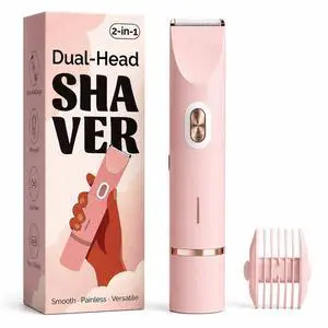 2-in-1 Electric Bikini Trimmer for Women - Dual Head Electric Razor, Waterproof Painless Shaver, Pubic Hair Trimmer for Private Area & Body Hair, Gifts for Women, Pink 2-in-1 Electric Bikini Trimmer for Women - Dual Head Electric Razor, Waterproof Painless Shaver, Pubic Hair Trimmer for Private Area & Body Hair, Gifts for Women, Pink