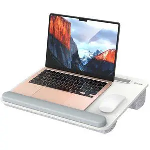 LT08 Laptop Stand, Portable Lap Desk with Pillow Cushion, Fits up to 14 inch Laptop, with Anti-Slip Strip for Desk, Sofa & Bed, White and Gray LT08 Laptop Stand, Portable Lap Desk with Pillow Cushion, Fits up to 14 inch Laptop, with Anti-Slip Strip for Desk, Sofa & Bed, White and Gray