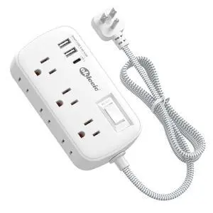 Short Extension Cord 5 ft - Flat Plug Small Power Strip Surge Protetor with 6 Outlets 3 USB (5V/3.4A 17W) Charging Ports, Multi Plug Wall Outlet Splitter for Home Office Dorm Roomc, White Short Extension Cord 5 ft - Flat Plug Small Power Strip Surge Protetor with 6 Outlets 3 USB (5V/3.4A 17W) Charging Ports, Multi Plug Wall Outlet Splitter for Home Office Dorm Roomc, White