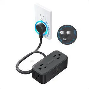 360° Rotating Flat Plug Power Strip, 3FT Extension Cord with 4 USB Ports, 4 Wide Spaced AC Outlets, Wall Mount, 900J Surge Protector for Office Travel Dorm Room Essentials, Black 360° Rotating Flat Plug Power Strip, 3FT Extension Cord with 4 USB Ports, 4 Wide Spaced AC Outlets, Wall Mount, 900J Surge Protector for Office Travel Dorm Room Essentials, Black