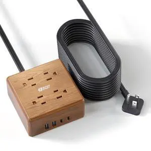 USB Power Strip Surge Protector - SUPERDANNY Desktop Extension Cord with 4 Widely Spaced Outlets & 4 Smart USB Ports, Portable Charging Station for Home, Office, Hotel, Dorm, RV, Faux Walnut Grain USB Power Strip Surge Protector - SUPERDANNY Desktop Extension Cord with 4 Widely Spaced Outlets & 4 Smart USB Ports, Portable Charging Station for Home, Office, Hotel, Dorm, RV, Faux Walnut Grain