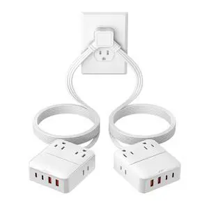 Split Extension Cord 12FT Flat Plug Twin Power Strip 6ft Power Splitter on Each Side with 4 AC Outlets, 2 USB-A & USB-C, Nightstand Charging Station for Bedroom Dorm Room Home Split Extension Cord 12FT Flat Plug Twin Power Strip 6ft Power Splitter on Each Side with 4 AC Outlets, 2 USB-A & USB-C, Nightstand Charging Station for Bedroom Dorm Room Home