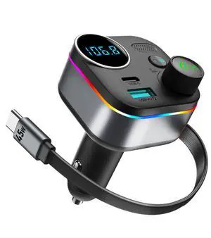 Bluetooth 5.4 FM Transmitter, 72W Car Charger with 45W Retractable USB-C PD Bluetooth 5.4 FM Transmitter, 72W Car Charger with 45W Retractable USB-C PD