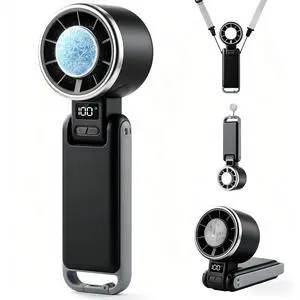Portable Handheld Turbo Fan with Ice Cooling, 4000mAh Rechargeable, 8m/s High Speed Turbo Fan, 3-in-1 Hand/Neck/Desk Fan with Carabiner for Travel, Outdoor, Beach & Office Portable Handheld Turbo Fan with Ice Cooling, 4000mAh Rechargeable, 8m/s High Speed Turbo Fan, 3-in-1 Hand/Neck/Desk Fan with Carabiner for Travel, Outdoor, Beach & Office