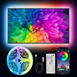 Smart LED Lights for TV Strip, 6.56ft RGB LED Lights for 32-40 Inch TVs, Music Sync Bluetooth App & Remote Control, USB-Powered for Gaming, Bedroom, Home Theater Smart LED Lights for TV Strip, 6.56ft RGB LED Lights for 32-40 Inch TVs, Music Sync Bluetooth App & Remote Control, USB-Powered for Gaming, Bedroom, Home Theater