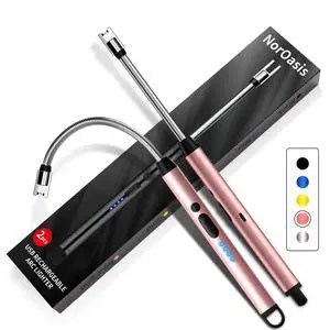 2-Pack Rechargeable Electric Candle Lighters, Flameless Windproof Long Lighter with 360° Flexible Neck and LED Display for Candles, Camping, BBQ & Fireplace (Rose Gold) 2-Pack Rechargeable Electric Candle Lighters, Flameless Windproof Long Lighter with 360° Flexible Neck and LED Display for Candles, Camping, BBQ & Fireplace (Rose Gold)