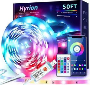 50ft USB-Powered RGB LED Strip Lights, Music Sync & Sound-Reactive Color Changing Lights for Bedroom, TV Backlight, Gaming Setup, Bluetooth, IR Remote & Smart App Control 50ft USB-Powered RGB LED Strip Lights, Music Sync & Sound-Reactive Color Changing Lights for Bedroom, TV Backlight, Gaming Setup, Bluetooth, IR Remote & Smart App Control