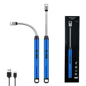 2 PCS Candle Lighter, Electric Lighter Arc Windproof Flameless with 360° Flexible Neck & LED Power Display, Lighters for Candle for BBQ, Grill, Camping, Fireplace, Stove(Blue) 2 PCS Candle Lighter, Electric Lighter Arc Windproof Flameless with 360° Flexible Neck & LED Power Display, Lighters for Candle for BBQ, Grill, Camping, Fireplace, Stove(Blue)