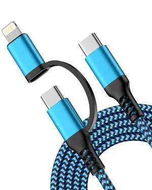 USB C to Lightning&USB C Cable, 2-in-1/6ft USB C Multi Charging Cable Cord USB C to Lightning&USB C Cable, 2-in-1/6ft USB C Multi Charging Cable Cord