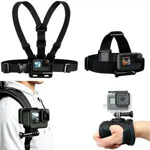 Accessories Kit for Action Camera, Chest Strap Harness + Head Strap Mount + 360° Rotating Hand Strap Mount and Backpack Clip Holder, 4 in 1 Universal Adjustable Sport Camera Accessories Kit Accessories Kit for Action Camera, Chest Strap Harness + Head Strap Mount + 360° Rotating Hand Strap Mount and Backpack Clip Holder, 4 in 1 Universal Adjustable Sport Camera Accessories Kit