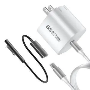 65W Surface Pro Charger Compatible with Microsoft Surface Pro 12/11/10/9/8/7/6/5/4/3/X/Laptop/Table/Book, 65W USB C Charger,6.5FT USB C Cable and Surface Connector Included 65W Surface Pro Charger Compatible with Microsoft Surface Pro 12/11/10/9/8/7/6/5/4/3/X/Laptop/Table/Book, 65W USB C Charger,6.5FT USB C Cable and Surface Connector Included