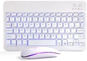 Bluetooth Keyboard and Mouse Combo for iPad - Rechargeable Wireless Keyboard & Mouse with 7-Color Backlit Compatible with iPad 9th/8th Gen, iPad Pro/Air/Mini, iPhone14/13/12 Pro, White Bluetooth Keyboard and Mouse Combo for iPad - Rechargeable Wireless Keyboard & Mouse with 7-Color Backlit Compatible with iPad 9th/8th Gen, iPad Pro/Air/Mini, iPhone14/13/12 Pro, White