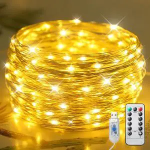 Fairy Lights USB Plug in, 33ft 100 LED String Lights with Remote and Timer, 8 Modes Dimmable Twinkle Lights for Bedroom, Aesthetic Dorm Room Decor, Wedding, Party, Christmas, Warm White Fairy Lights USB Plug in, 33ft 100 LED String Lights with Remote and Timer, 8 Modes Dimmable Twinkle Lights for Bedroom, Aesthetic Dorm Room Decor, Wedding, Party, Christmas, Warm White