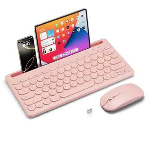 Wireless Keyboard and Mouse Combo with Phone Tablet Holder, Rechargeable Dual-Mode (Bluetooth 5.0 and 3.0 +2.4G) Multi-Device Silent Mouse for Windows, iPad, Tablet, MacOS,iOS,Android (Pink) Wireless Keyboard and Mouse Combo with Phone Tablet Holder, Rechargeable Dual-Mode (Bluetooth 5.0 and 3.0 +2.4G) Multi-Device Silent Mouse for Windows, iPad, Tablet, MacOS,iOS,Android (Pink)