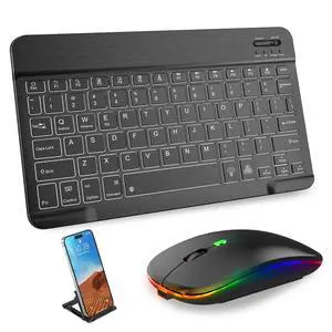 Bluetooth Keyboard & Mouse Combo for iPad - Rechargeable RGB Wireless Set with 7-Color Backlit, Compatible with iPad 10th/9th/8th Gen, iPad Pro/Air/Mini (Black). Bluetooth Keyboard & Mouse Combo for iPad - Rechargeable RGB Wireless Set with 7-Color Backlit, Compatible with iPad 10th/9th/8th Gen, iPad Pro/Air/Mini (Black).