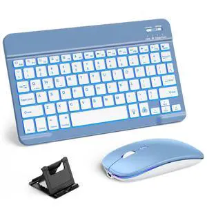 Bluetooth Keyboard and Mouse for iPad - Rechargeable Wireless Keyboard for iPad 11th/10th/9th Gen, Pro/Air/Mini, iPhone, Ultra-Slim Tablet Keyboard and Mouse with 7-Color Backlit, Blue Bluetooth Keyboard and Mouse for iPad - Rechargeable Wireless Keyboard for iPad 11th/10th/9th Gen, Pro/Air/Mini, iPhone, Ultra-Slim Tablet Keyboard and Mouse with 7-Color Backlit, Blue