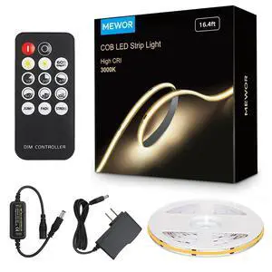 COB LED Strip Light with Remote, 16.4ft, 3000K Dimmable, Warm White LED Lights for Mirror, Under Bed, Stair, Cabinet, TV Backlight, Cuttable LED Light Strip COB LED Strip Light with Remote, 16.4ft, 3000K Dimmable, Warm White LED Lights for Mirror, Under Bed, Stair, Cabinet, TV Backlight, Cuttable LED Light Strip