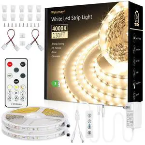 White LED Strip Lights, 131ft Dimmable 24V LED Lights Strip 4000K Bright Natural White, Flexible Tape Lights for Bedrooms, Kitchen, Cabinet, Christmas Decor, 2 Rolls of 65.6ft White LED Strip Lights, 131ft Dimmable 24V LED Lights Strip 4000K Bright Natural White, Flexible Tape Lights for Bedrooms, Kitchen, Cabinet, Christmas Decor, 2 Rolls of 65.6ft