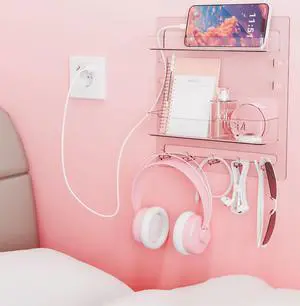 Bedside Shelf for Dorm Bed,Rv,Small Room and Nightstand,Wall Mounted Floating Shelves and Bedside Wall Organizer for Remote,Phone Holder,Charging Shelf,Cute Bedroom Decor for College Girl,Clear Bedside Shelf for Dorm Bed,Rv,Small Room and Nightstand,Wall Mounted Floating Shelves and Bedside Wall Organizer for Remote,Phone Holder,Charging Shelf,Cute Bedroom Decor for College Girl,Clear