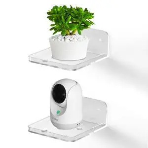 Acrylic Small Wall Mount Floating Camera Shelf 2 Pack Baby Monitor Holder, Echo Dot 5th Wall Mount Storage, Clear Mini Flexible Shelf for Bathroom, Bedroom, Kitchen Acrylic Small Wall Mount Floating Camera Shelf 2 Pack Baby Monitor Holder, Echo Dot 5th Wall Mount Storage, Clear Mini Flexible Shelf for Bathroom, Bedroom, Kitchen