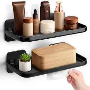 2pc Wall Mounted Floating Shelf, Self Adhesive Small Shelf, No Drill Shelves for Wall, Floating Shelves Damage-Free Expand Walls Space for Living Room Kitchen Bathroom (Black) 2pc Wall Mounted Floating Shelf, Self Adhesive Small Shelf, No Drill Shelves for Wall, Floating Shelves Damage-Free Expand Walls Space for Living Room Kitchen Bathroom (Black)