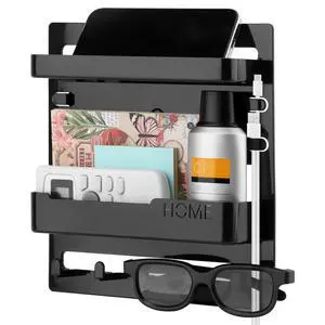 Bedside Shelf Wall Mount & Wall Nightstand for Bedroom,9 * 9.45inch Adhesive Nightstand Wallshelf with 5 Hooks,Wall Mount Shelf for Charging Station and Remote Control Holder(Black) Bedside Shelf Wall Mount & Wall Nightstand for Bedroom,9 * 9.45inch Adhesive Nightstand Wallshelf with 5 Hooks,Wall Mount Shelf for Charging Station and Remote Control Holder(Black)