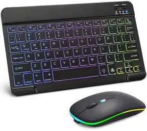 Backlit Bluetooth Keyboard and Mouse for iPad, Rechargeable Slim Portable Wireless Keyboard and Mouse for iPad Tablets, Compatible for All iOS/Windows/Android System Devices-Black Backlit Bluetooth Keyboard and Mouse for iPad, Rechargeable Slim Portable Wireless Keyboard and Mouse for iPad Tablets, Compatible for All iOS/Windows/Android System Devices-Black