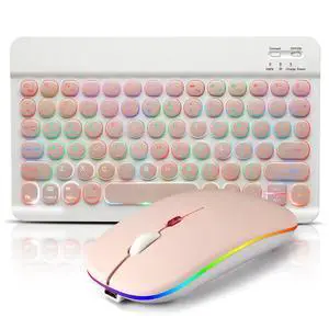 Bluetooth Keyboard and Mouse Combo for iPad - Rechargeable Wireless Keyboard & Mouse with 7-Color Backlit Compatible with iPad 9th/8th Gen, iPad Pro/Air/Mini, iPhone14/13/12 Pro, Round Keys Pink Bluetooth Keyboard and Mouse Combo for iPad - Rechargeable Wireless Keyboard & Mouse with 7-Color Backlit Compatible with iPad 9th/8th Gen, iPad Pro/Air/Mini, iPhone14/13/12 Pro, Round Keys Pink