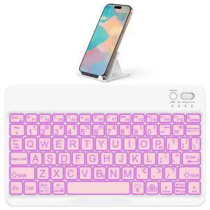 Large Print Bluetooth Keyboard for iPad iPhone Windows Tablets - 7 - Color Backlit with Enlarged Keycaps, Rechargeable Wireless Keyboard for iPad 10th/9/8/7, iPad Pro Air Mini etc (Pink) Large Print Bluetooth Keyboard for iPad iPhone Windows Tablets - 7 - Color Backlit with Enlarged Keycaps, Rechargeable Wireless Keyboard for iPad 10th/9/8/7, iPad Pro Air Mini etc (Pink)