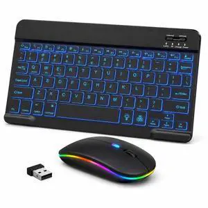 Rechargeable Bluetooth Keyboard Mouse Combo, 10 Inch Keyboard with Backlit, Silent Keys and Wireless Mouse for iPad, Tablet, Laptop and PC Rechargeable Bluetooth Keyboard Mouse Combo, 10 Inch Keyboard with Backlit, Silent Keys and Wireless Mouse for iPad, Tablet, Laptop and PC