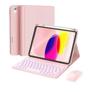 for iPad 11th (A16, 2025) / 10th Generation Case with Keyboard, Mouse and Detachable Wireless Keyboard, 7-Color Backlight, Slim Case with Pencil Holder, Light Pink for iPad 11th (A16, 2025) / 10th Generation Case with Keyboard, Mouse and Detachable Wireless Keyboard, 7-Color Backlight, Slim Case with Pencil Holder, Light Pink
