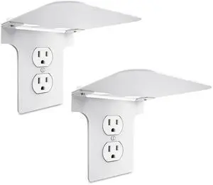 Metal Outlet Shelf for Duplex Round Outlets, Wall Outlet Organizer with Cord Storage, Bathroom Kitchen Shelf Holder, Easy Install, 2 Pack Metal Outlet Shelf for Duplex Round Outlets, Wall Outlet Organizer with Cord Storage, Bathroom Kitchen Shelf Holder, Easy Install, 2 Pack