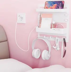 Bedside Wall Organizer for Dorm Bed,Rv,Small Room and Nightstand,Wall Mounted Floating Shelves and Bedside Shelf for Remote,Phone Holder,Charging Shelf,Cute Bedroom Decor for College Girl,White Bedside Wall Organizer for Dorm Bed,Rv,Small Room and Nightstand,Wall Mounted Floating Shelves and Bedside Shelf for Remote,Phone Holder,Charging Shelf,Cute Bedroom Decor for College Girl,White