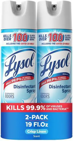 Disinfectant Spray, Household Cleaning Supplies, Disinfecting Multi-Purpose Room Spray, Antibacterial Sanitizer, Deodorizer, Kills Hantavirus, Crisp Linen, 19 Fl Oz (Pack of 2) Disinfectant Spray, Household Cleaning Supplies, Disinfecting Multi-Purpose Room Spray, Antibacterial Sanitizer, Deodorizer, Kills Hantavirus, Crisp Linen, 19 Fl Oz (Pack of 2)