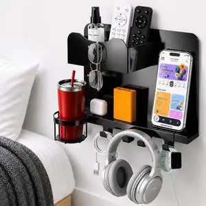 Metal Bedside Wall Shelf, No Drill Floating Bedside Shelf Wall Organizer Metal Bedside Wall Shelf, No Drill Floating Bedside Shelf Wall Organizer
